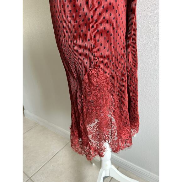 Free People 'Margot' Slip Dress 4 Polka Dot Outer SLIP ONLY Crinkle Pleated Red - Picture 10 of 16